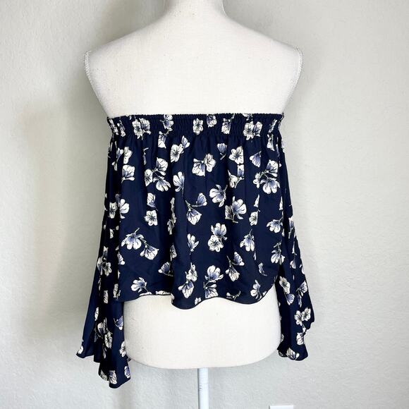 LF Love Floral Bardot Flutter Top Navy Print Size Small New - Picture 5 of 9